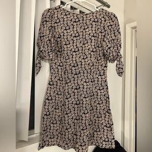 Reformation Black and Cream Floral Long Sleeve Dress